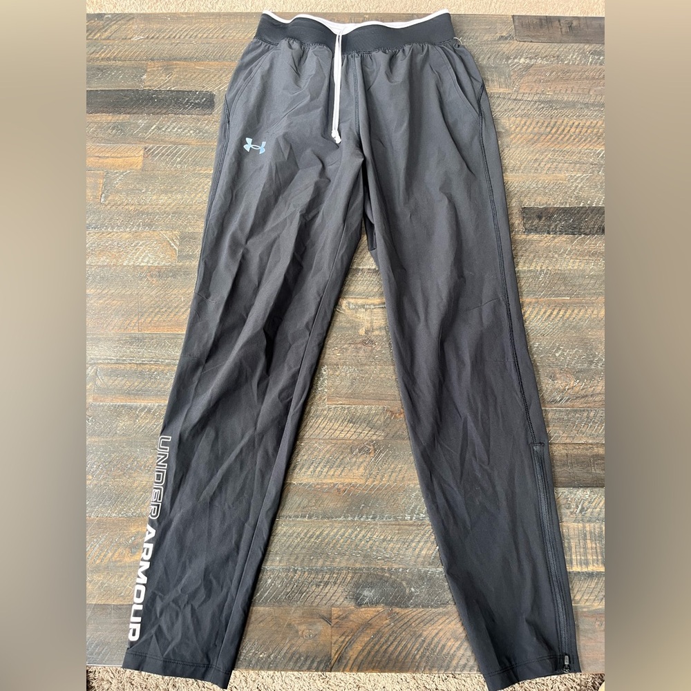 Under Armour Storm Womens S Fitted Running Pants Black Ankle Zip Water Resistant